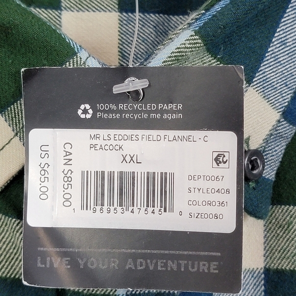 Eddie Bauer Peacock Blue Green Plaid Field Flannel Button Down Shirt Sz XXL NEW - Picture 10 of 10